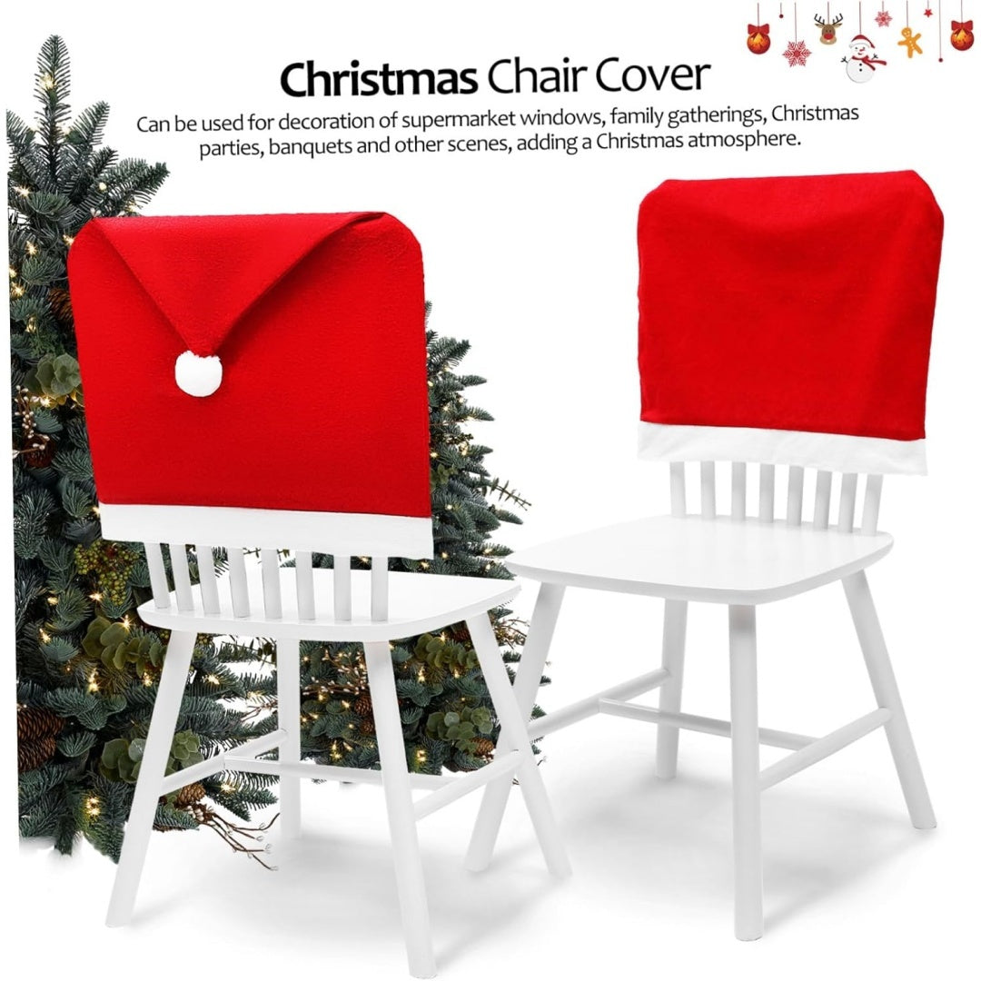 Santa Claus Hat Chair Covers — Classic Christmas Dining Chair Slipcovers (Set)