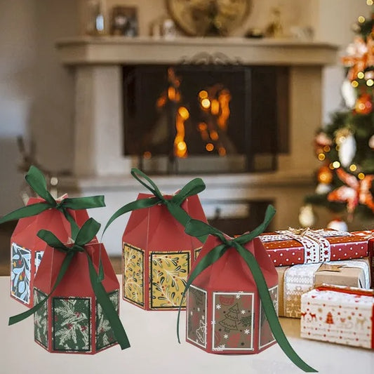 20-Piece Christmas Treat Boxes with Satin Ribbon — Snowflakes, Trees & Festive Patterns