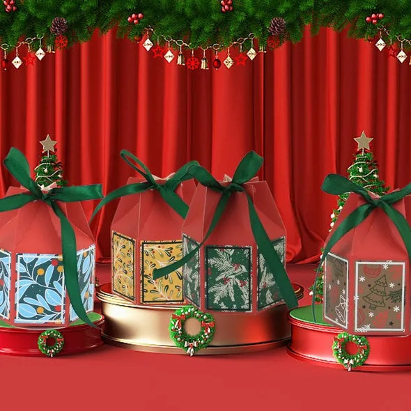 20-Piece Christmas Treat Boxes with Satin Ribbon — Snowflakes, Trees & Festive Patterns