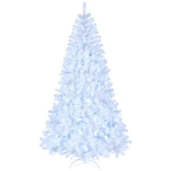 7FT Cool-Glow White Christmas Tree — 1346 Branch Tips, 500 LED Lights, 8 Lighting Modes, Automatic Lift Structure