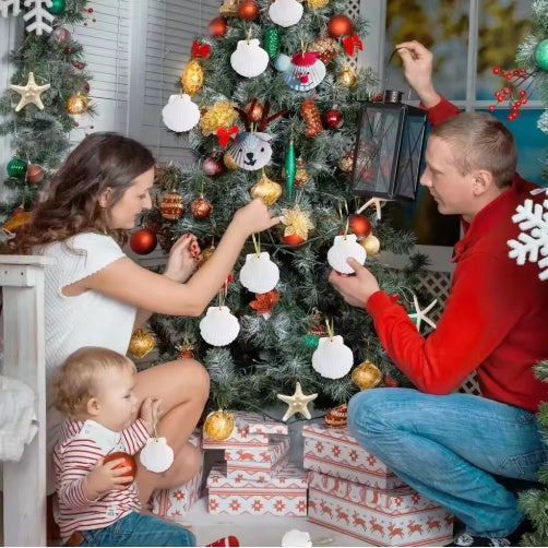 24-Piece Natural Seashell Christmas Ornaments (2–3 Inch Scallop Shell Hanging Decor)