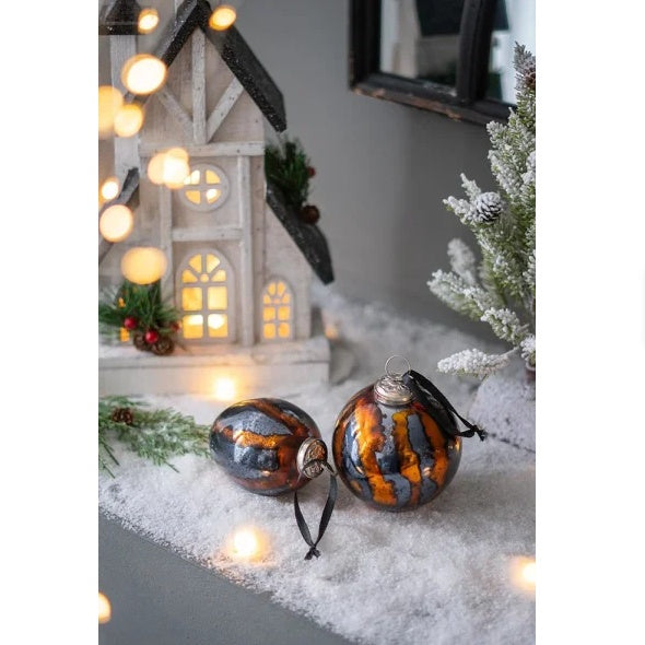 Black & Gold Glass Egg Ornaments — Set of 6 Handcrafted Luxe Baubles (3" × 3" × 4.3")