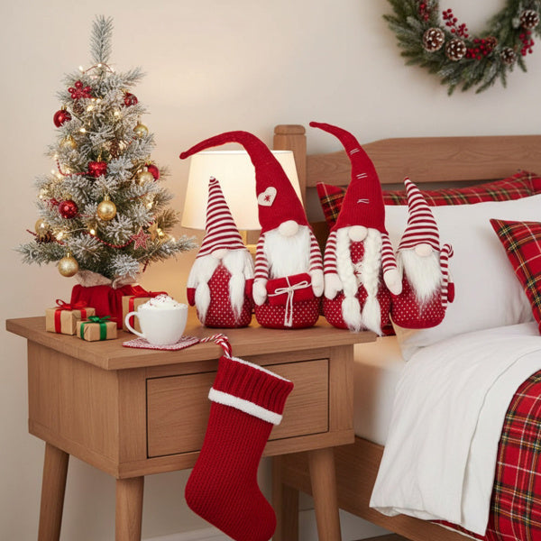 4-Piece Tall Christmas Gnome Family — Premium Red Holiday Display Set for Indoor & Outdoor Decor