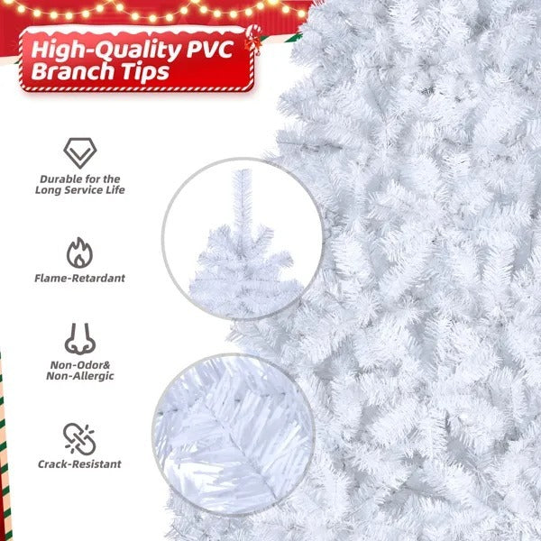 7FT Cool-Glow White Christmas Tree — 1346 Branch Tips, 500 LED Lights, 8 Lighting Modes, Automatic Lift Structure