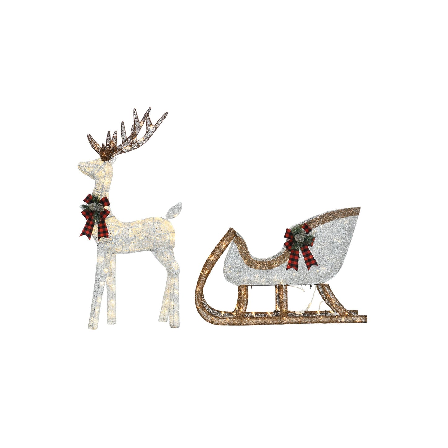 48" Lighted Reindeer & 38" Sleigh Set – Warm White LEDs, Indoor/Outdoor Christmas Display