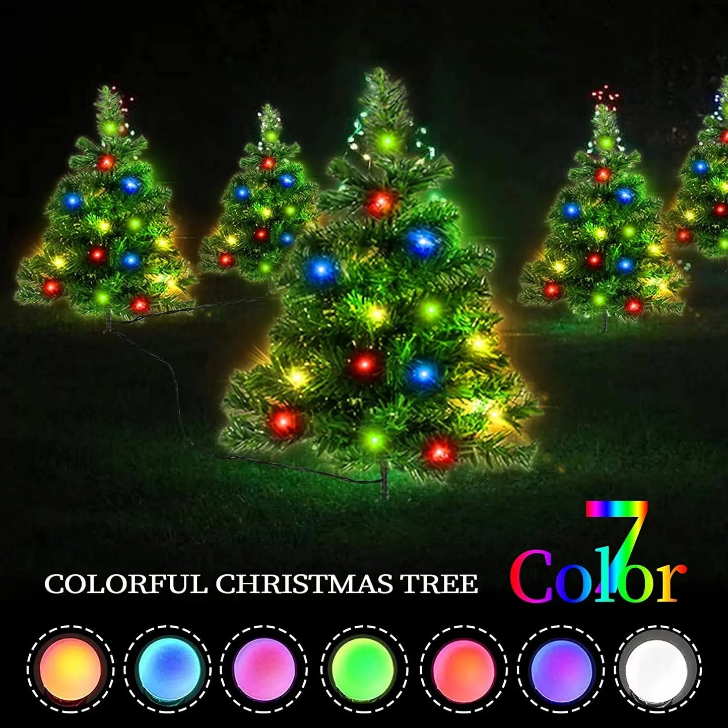 3-Piece Solar Christmas Tree Light Set — Multicolor LED Pathway Trees for Festive Outdoor Holiday Displays
