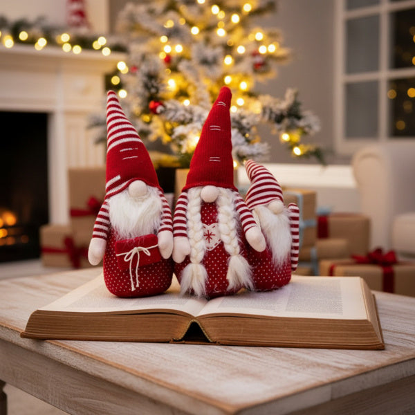 4-Piece Tall Christmas Gnome Family — Premium Red Holiday Display Set for Indoor & Outdoor Decor