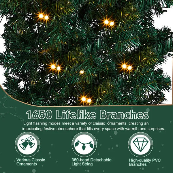 8.5FT Christmas Evergreen Tree Archway – 1650 Tips, 350 LEDs, Indoor/Outdoor Holiday Entrance Display