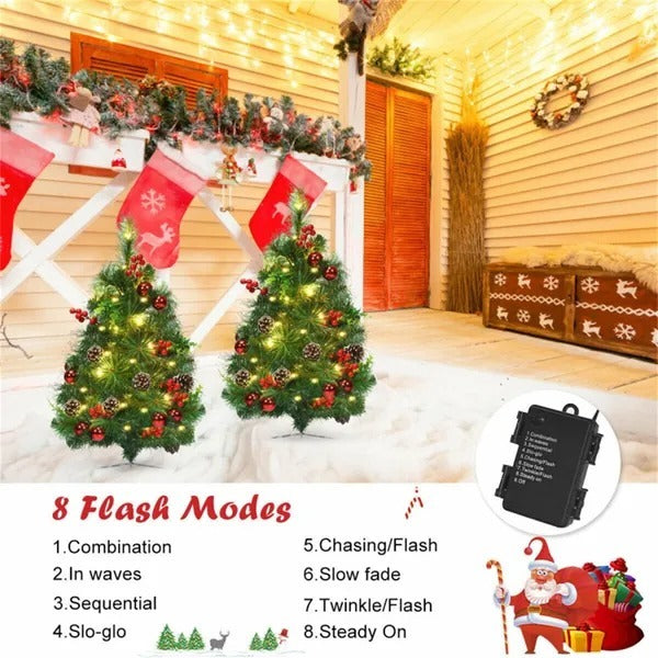 (Set of 2) 29" Pre-Lit Mini Christmas Trees – Warm LED Lights, PVC Branches, Outdoor Garden Holiday Décor