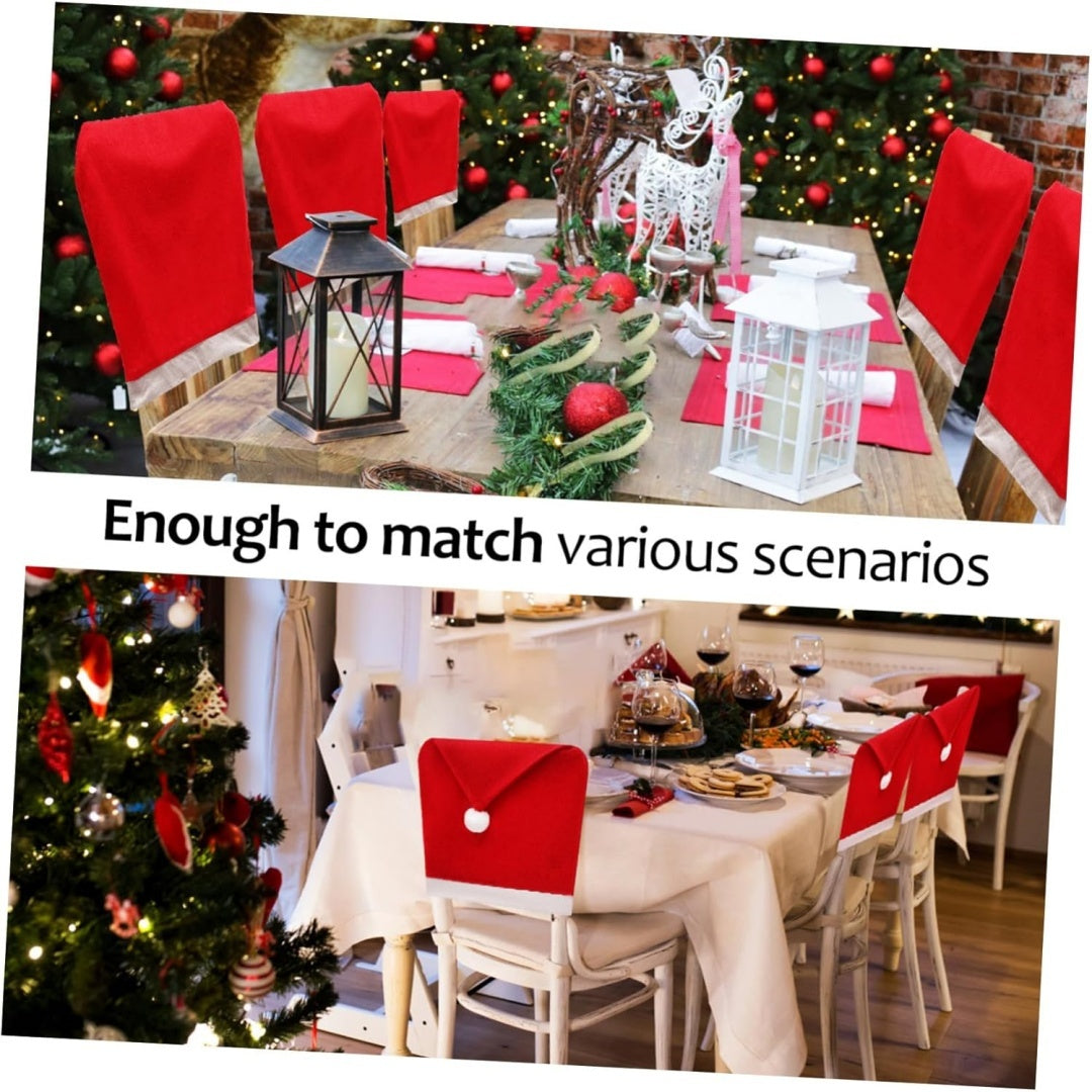 Santa Claus Hat Chair Covers — Classic Christmas Dining Chair Slipcovers (Set)