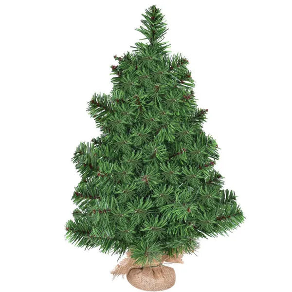 2-Foot Tabletop Christmas Tree — Full PVC Branches, Linen-Wrapped Cement Base, Indoor/Outdoor Unlit Mini Tree