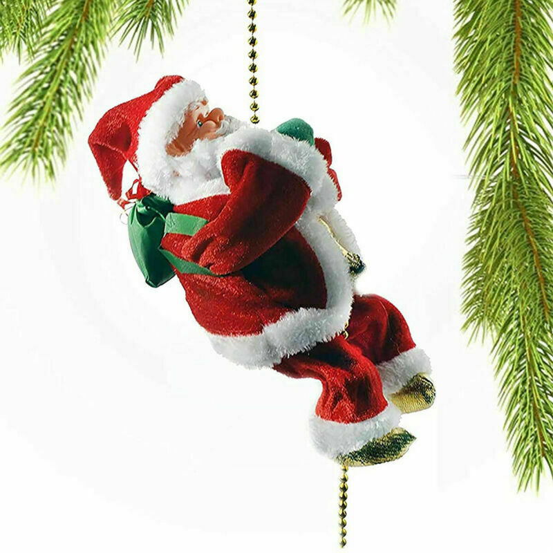 Electric Climbing Santa — Musical Rope Ladder Christmas Decoration (Animated 9in Santa Figure)