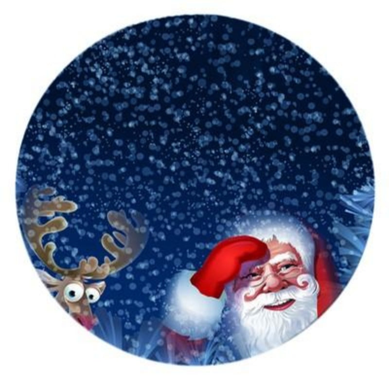 Elastic-Edge Christmas Tablecloth — Waterproof Round Cover (Fits Tables up to 47in) – Elk & Santa Claus / Snow Grandpa Designs