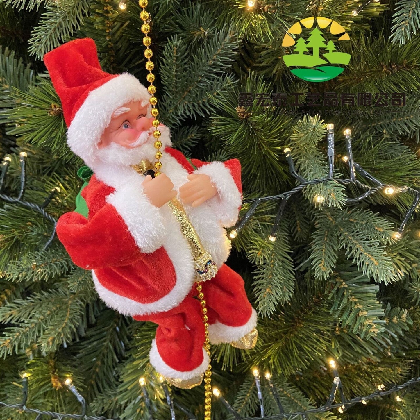 Electric Climbing Santa — Musical Rope Ladder Christmas Decoration (Animated 9in Santa Figure)