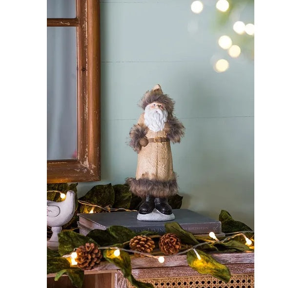 2-Piece Rustic Christmas Gnome Set — Beige & White Ceramic Table Décor (14in Tall Holiday Ornaments)