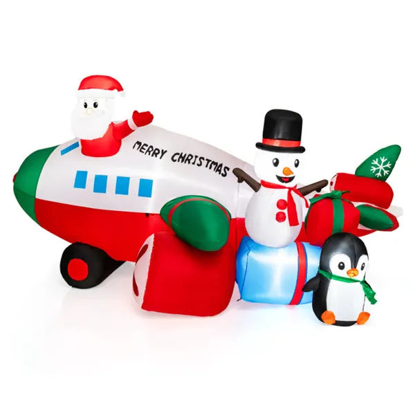 9-Foot LED Inflatable Santa Claus Airplane Display — Giant Lighted Outdoor Christmas Centerpiece