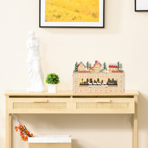 Luxury Wooden Christmas Advent Calendar House with LED Lights — 24-Day Countdown Village Scene (Natural Tone)