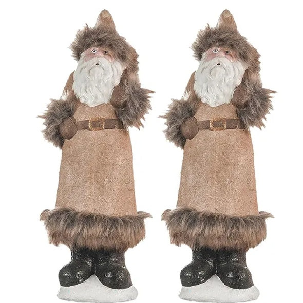 2-Piece Rustic Christmas Gnome Set — Beige & White Ceramic Table Décor (14in Tall Holiday Ornaments)