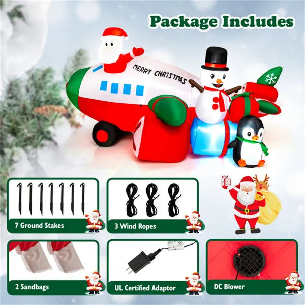 9-Foot LED Inflatable Santa Claus Airplane Display — Giant Lighted Outdoor Christmas Centerpiece