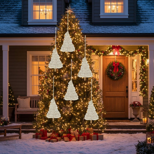 6-Piece Boho Fringe Tassel Christmas Ornaments — Artisanal Textured Décor for Elegant Holiday Styling