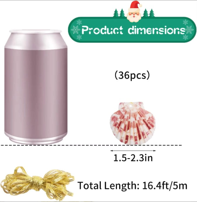 24-Piece Natural Seashell Christmas Ornaments (2–3 Inch Scallop Shell Hanging Decor)