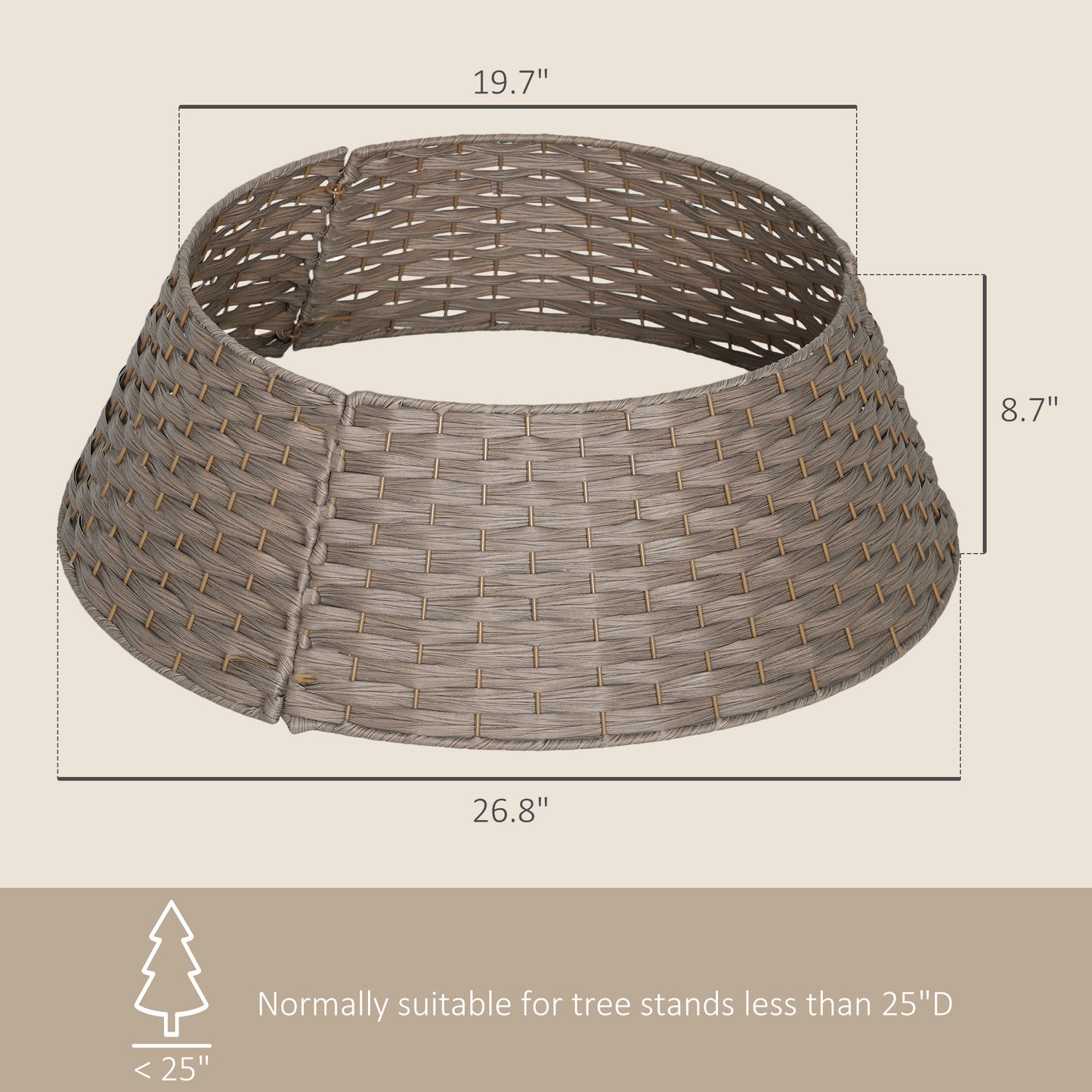 27-Inch Rustic Woven Christmas Tree Collar — Coffee Finish, Handcrafted Design for Elegant Holiday Decor