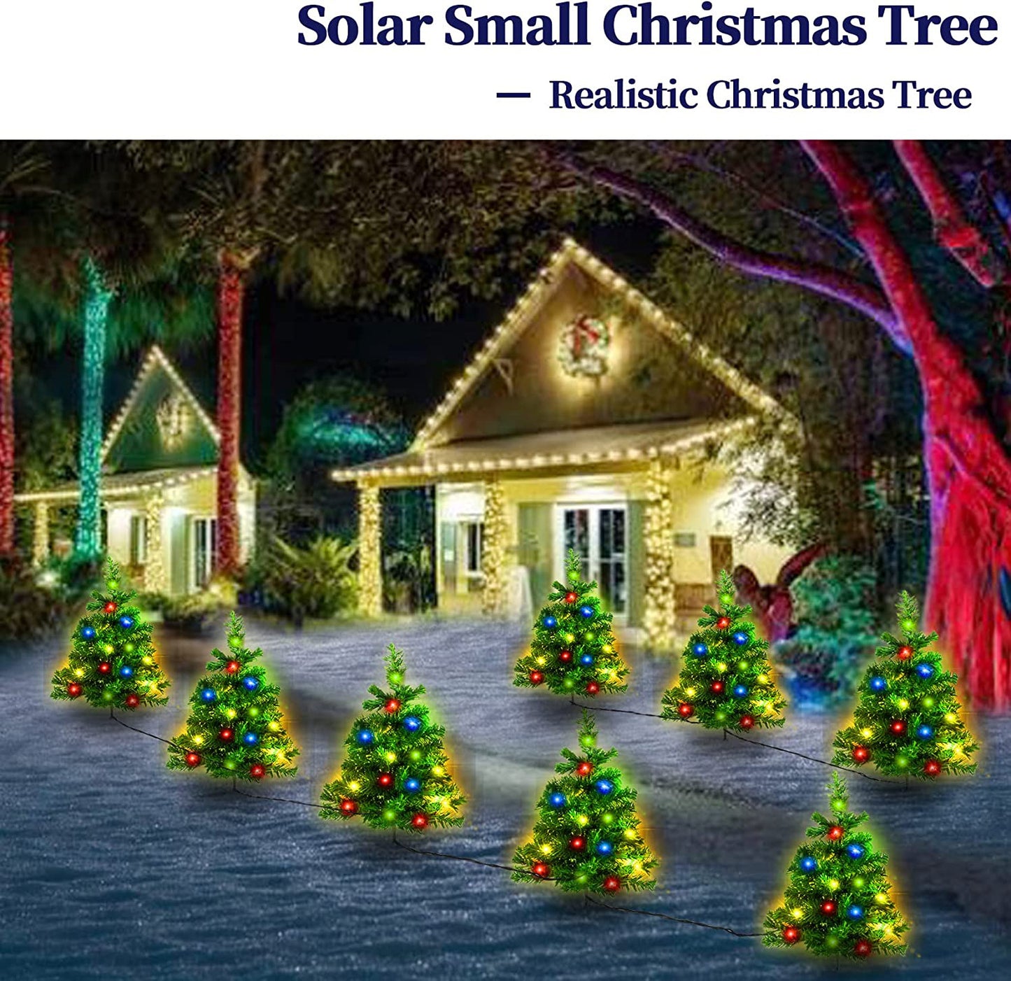 3-Piece Solar Christmas Tree Light Set — Multicolor LED Pathway Trees for Festive Outdoor Holiday Displays