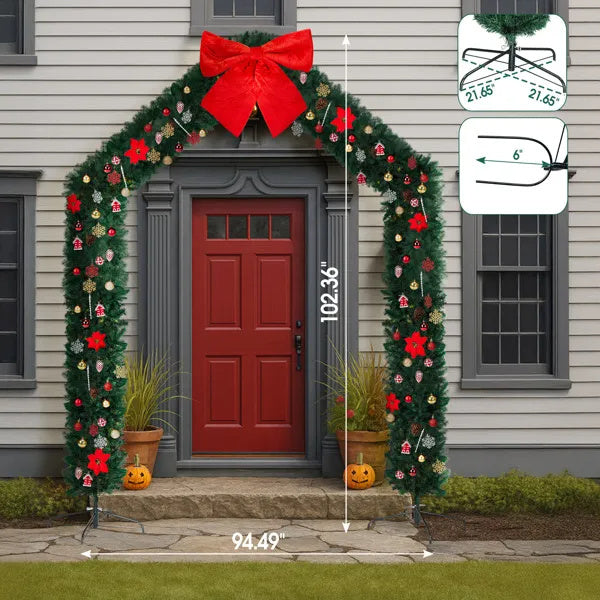 8.5FT Christmas Evergreen Tree Archway – 1650 Tips, 350 LEDs, Indoor/Outdoor Holiday Entrance Display